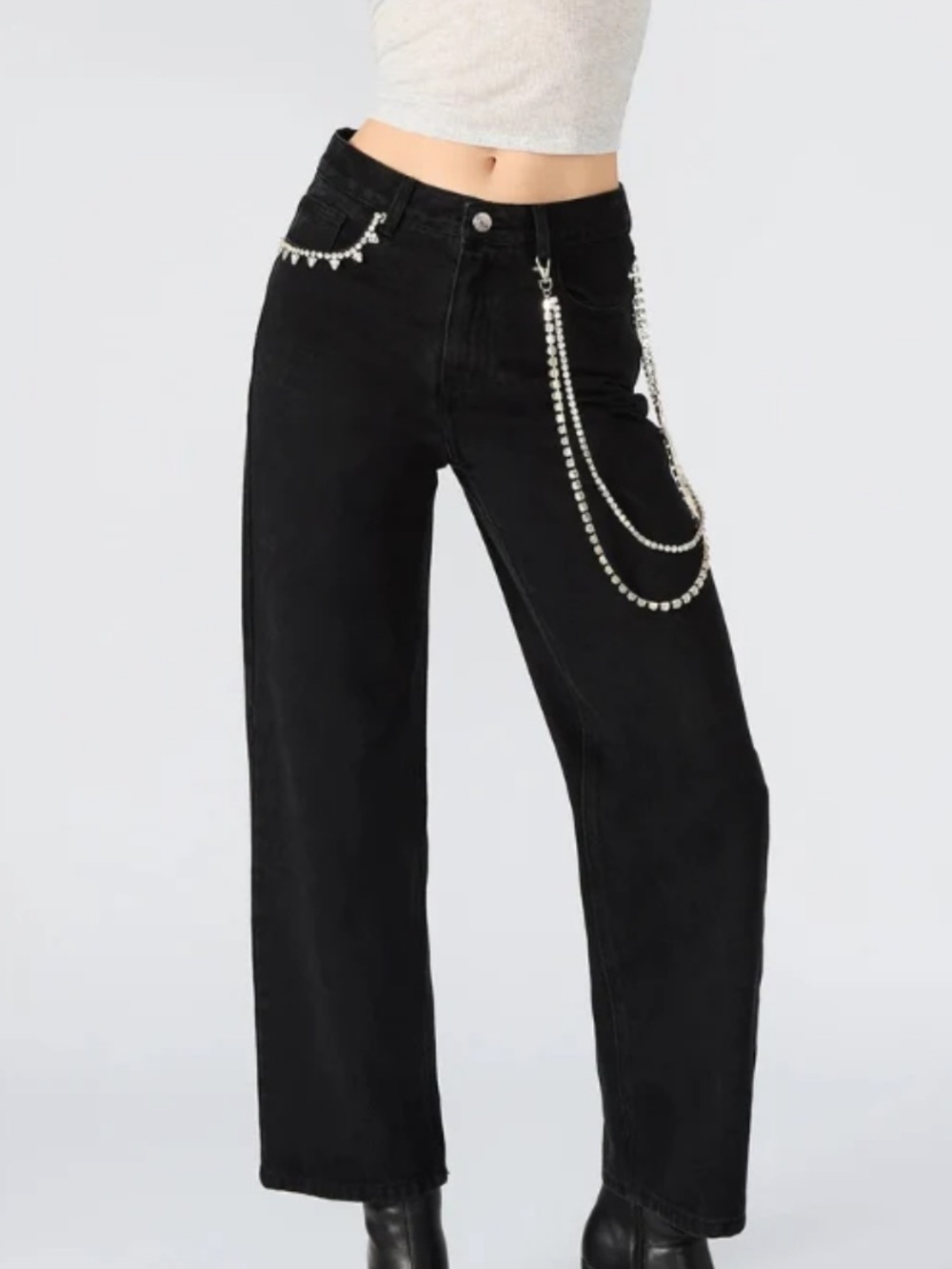 Steve Madden Swift Wide Leg Jeans Rhinestone Embellished Denim